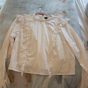 Divided White Ruffle Lace Blouse